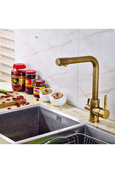 Blackswan Design Baterie chiuveta bucatarie, Blackswan, Tip M8 cu iesire pentru apa purificata, model bronz, 33.5 cm