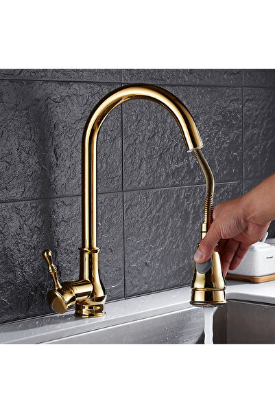 Blackswan Design Baterie chiuveta bucatarie, Blackswan, Tip M205, cu doua moduri, model auriu, dimensiune 42 cm