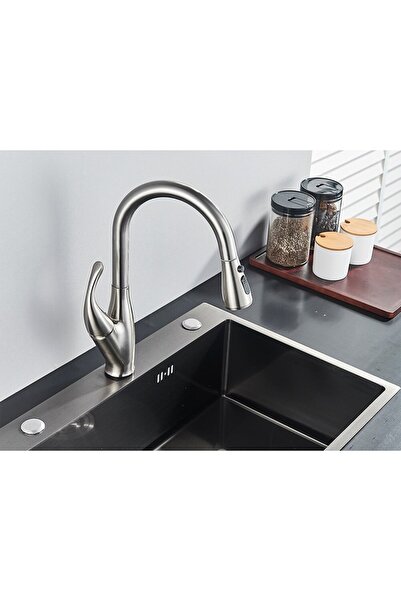 Blackswan Design Baterie chiuveta bucatarie, Blackswan, Tip M166 cu 2 moduri si buton pauza, model nichel, 44.5 cm