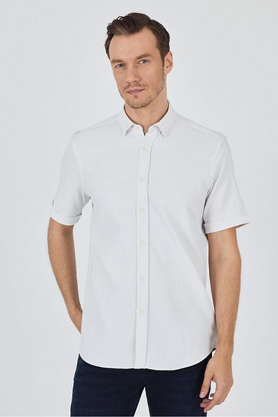 İmza Ανοιχτό κρεμ Biritli γιακά Απλό Casual Cotton Comfort Fit πουκάμισο 1004250221