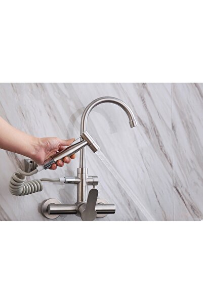 Blackswan Design Baterie chiuveta bucatarie, Blackswan, Tip M223, cu dus, model nichel, dimensiune 35.5 cm