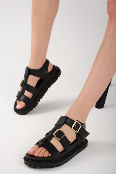 Mio Gusto Trude Black Color Buckle Women's Sandals