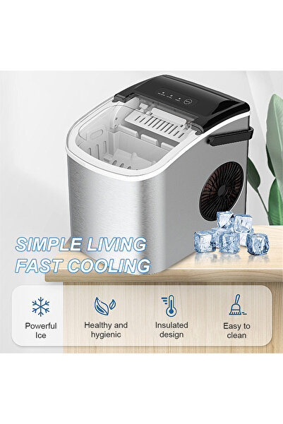 Hope Countertop Ice Maker BH-14 – 12kg/24H Portable Ice Machine for Kitchen, Silver