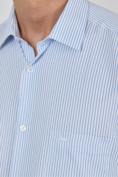 İmza Πουκάμισο με μακρύ μανίκι με ριγέ σχέδιο, υφασμάτινο πόδι, σκληρό γιακά, τσέπη, βαμβακερό κλασικό πουκάμισο Comfort Fit 1004250179