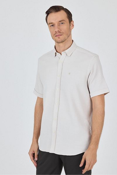 İmza Κρεμ Biritli Collar Plain Casual Cotton Comfort Fit πουκάμισο 1004250221