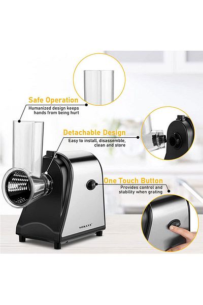 SOKANY Electric Cheese Grater, 1000W Electric Slicer Chopper, Multi Grater, Food Processor SK-1178 Black
