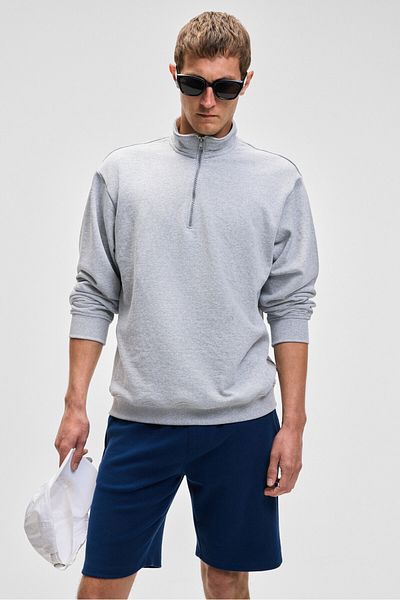 GRIMELANGE Nestor Men's Relaxed Fit Stand Collar Half Zipper Long Sleeve Grimelange Sweatshirt