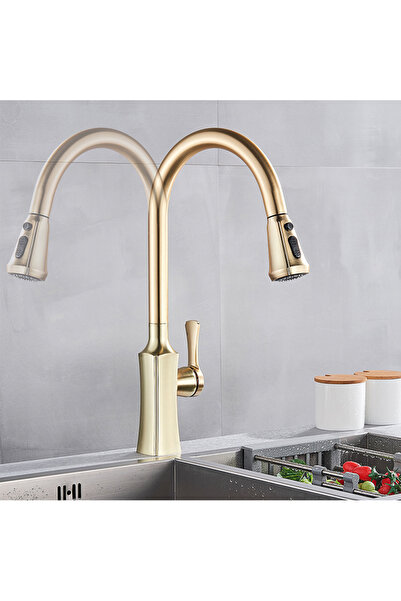 Blackswan Design Baterie chiuveta bucatarie, Blackswan, Tip M196, cu doua moduri si buton pauza, model auriu mat