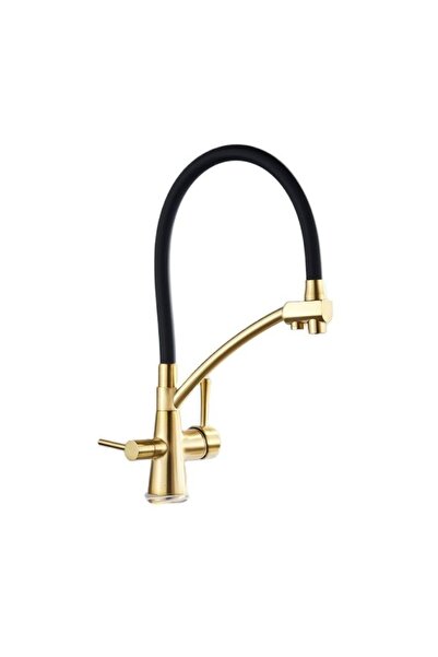 Blackswan Design Baterie chiuveta bucatarie, Blackswan, Tip M57 iesire pentru apa purificata, model auriu mat/ negru