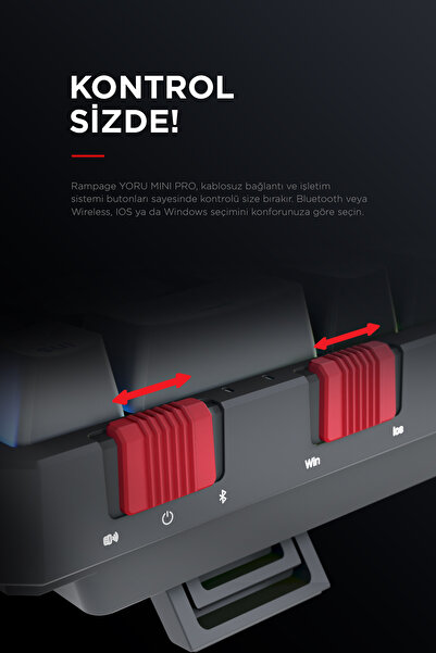 Rampage Yoru Mini Pro Type-c Rgb Red Swich Mekanik Kablosuz Oyuncu Klavyesi-siyah/gri
