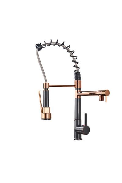 Blackswan Design Baterie chiuveta bucatarie, Blackswan, Tip M129 cu 2 moduri, negru/ rose gold, 48 cm