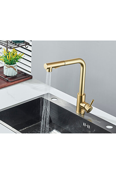 Blackswan Design Baterie chiuveta bucatarie, Blackswan, Tip M349, model auriu mat cu doua moduri si dus mobil