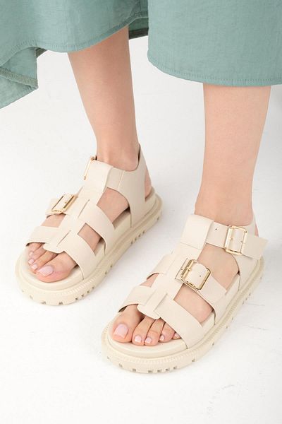 Mio Gusto Trude Beige Color Buckle Women's Sandals
