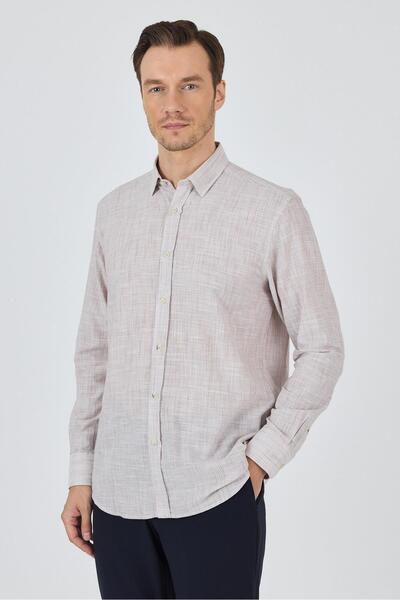 İmza Καφέ μακρυμάνικο βαμβακερό πουκάμισο Casual Comfort Fit 1004250127