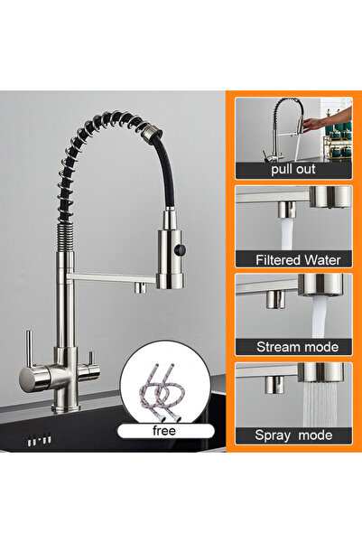 Blackswan Design Baterie chiuveta bucatarie, Blackswan, Tip M250, nichel cu iesire pentru apa purificata, 48 cm