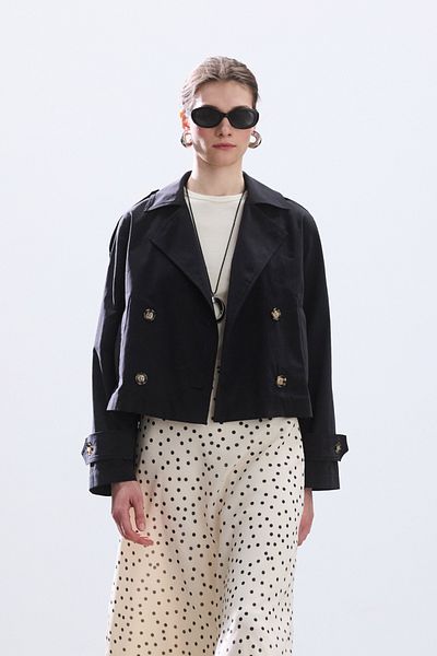 BE BLUE Black Short Double Breasted Minimal Trench Coat
