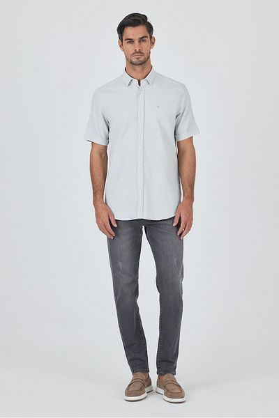 İmza Water Green Birit Collar Plain Casual βαμβακερό πουκάμισο Comfort Fit 1004250221