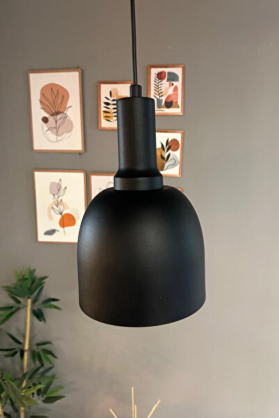 Bamyum Deep Siyah Fener Başlık Siyah Tekli Avize Sarkıt Salon Mutfak Butik Lamba Aydınlatma Avize