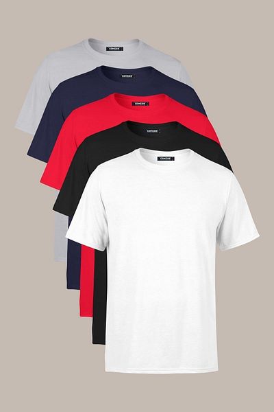 COMEOR Men's Multi-Colored T-Shirt Regular Fit Relaxed Fit Crew Neck 5-Piece Basic T-Shirt Pack