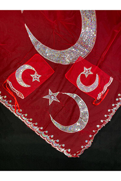 Hobi Stok Asker Kına Şalı – Ayyıldız Pullu Asker Omuz Örtüsü Şalı – Kırmızı &...