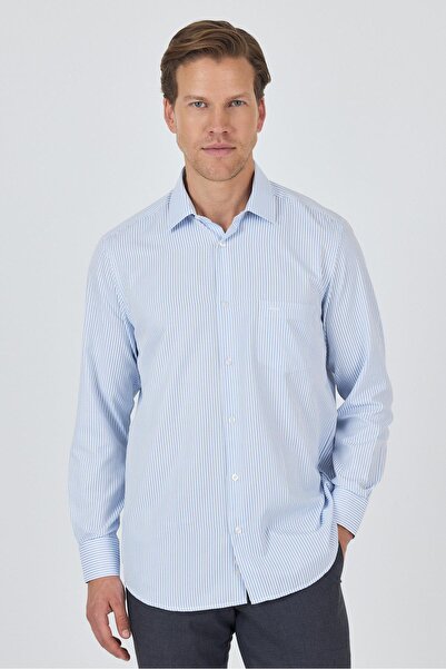 İmza Πουκάμισο με μακρύ μανίκι με ριγέ σχέδιο, υφασμάτινο πόδι, σκληρό γιακά, τσέπη, βαμβακερό κλασικό πουκάμισο Comfort Fit 1004250179