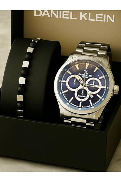 Daniel Klein Royal Silver Color Original Men's Wristwatch & Bracelet Set – Stylish Gift Box