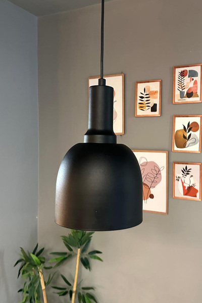 Bamyum Deep Siyah Fener Başlık Siyah Tekli Avize Sarkıt Salon Mutfak Butik Lamba Aydınlatma Avize