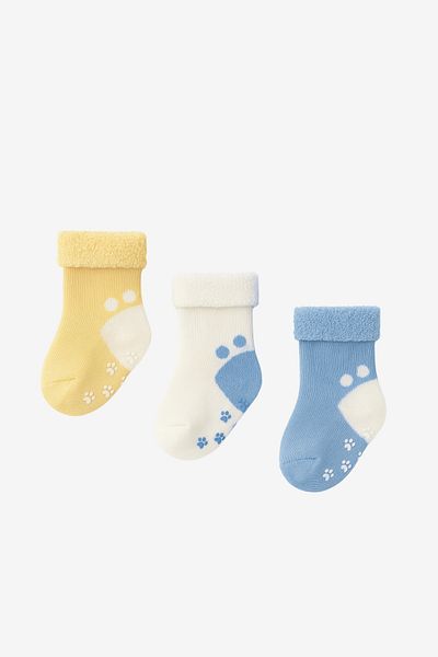 Katia&Bony Baby 3-Piece Towel Socket Socks Blue-White-Yellow