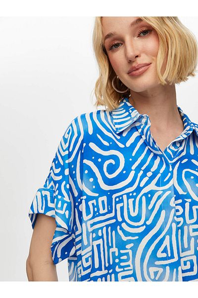 Faik Sönmez Abstract Pattern Short Sleeve Viscose Shirt S25Gml028