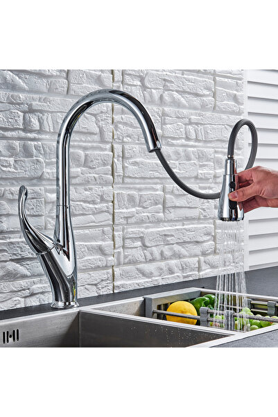 Blackswan Design Baterie chiuveta bucatarie, Blackswan, Tip M165 cu 2 moduri si buton pauza, model crom, 44.5 cm