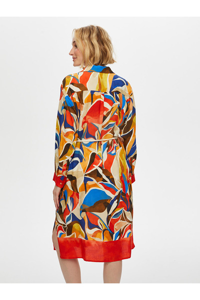 Faik Sönmez Kadın Eteği Sulu Kemer Detaylı Viskon Gömlek Elbise