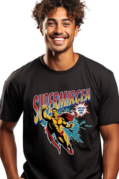 StoryGift Romania Tricou Barbati Super Mircea, Supererou Sunt Aici Pentru Tine Cu Imprimeu Pe Fata, 100% Bum Stg