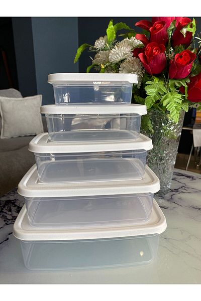 Doğuş Mutfak 5 Pieces Rectangular Food Storage Container - Microwave Suitable Organizer Organizer White