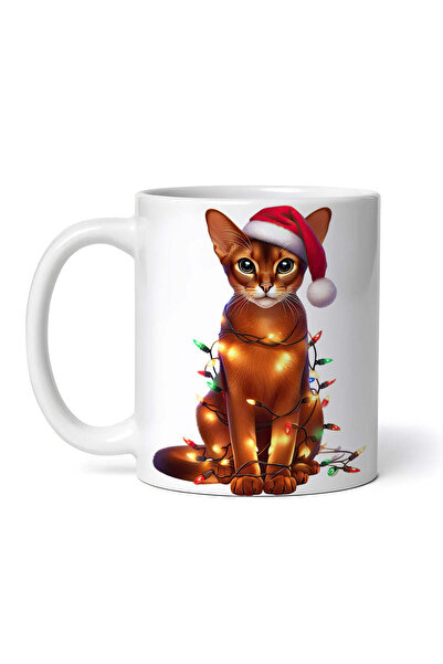 OEM Εξατομικευμένη λευκή κούπα, Γάτα Αβησσυνίας Χριστουγέννων, INOVATIX®. 330ml