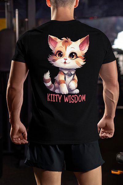 StoryGift Romania Tricou Barbati Cu Pisicuta Vesela Cu Mesajul "kitty Wisdom", Ilustratie, Intelepciune, Int Stg