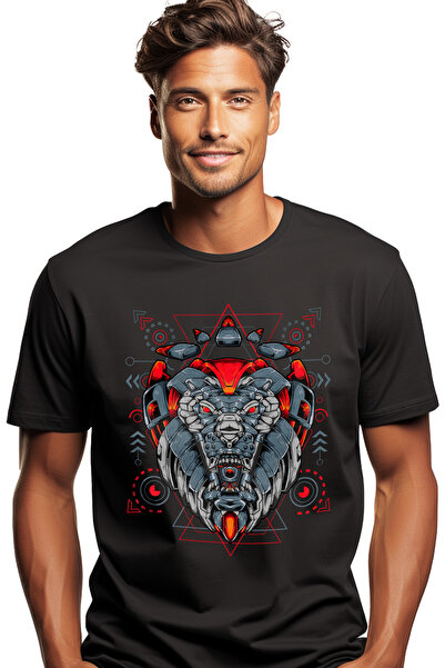 StoryGift Romania Tricou Barbati Cu Cap De Leu, Robot, Geometric, Cyberpunk, ...