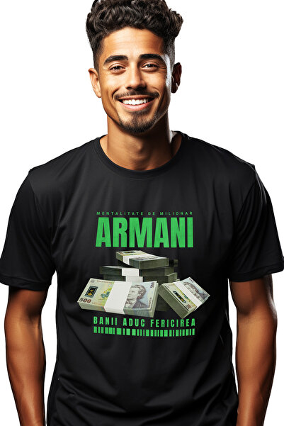 StoryGift Romania Мъжка тениска - с надпис  "Парите носят щастие " на гърдите...