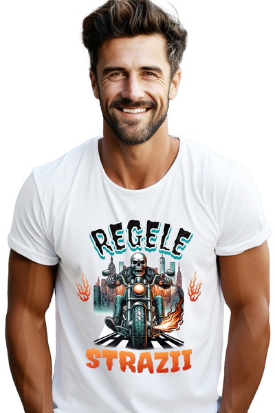 StoryGift Romania Tricou Barbati Schelete Pe Motocicleta Text Regele Strazii ...