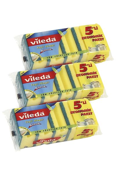 Vileda Green Classic Corrugated Sponge - 3 Pack of 5