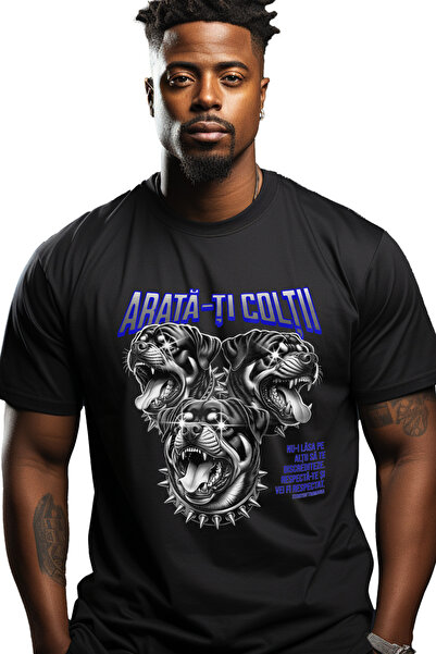 StoryGift Romania Tricou Barbati Arata Ti Colti , Trei Capete Caini Furiosi C...