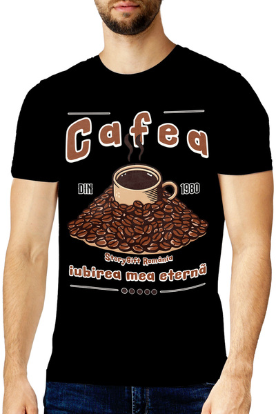 StoryGift Romania Tricou Barbati Cafea, Iubirea Mea Eterna Boabe De Cafea Ene...