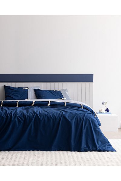 Madame Coco Faust King Size 100% Cotton Duvet Cover Set - Navy Blue
