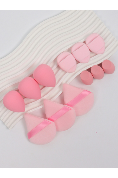 Choice مجموعة مكونة من 12 قطعة من إسفنجات المكياج متعددة الاستخدامات باللون الوردي، تتكون من 3 إسفنجات بودرة سائبة و3 وسائد صغيرة