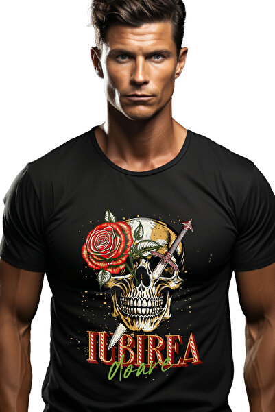 StoryGift Romania Tricou Barbati Craniu Si Trandafir Iubirea Doare Inima Fran...