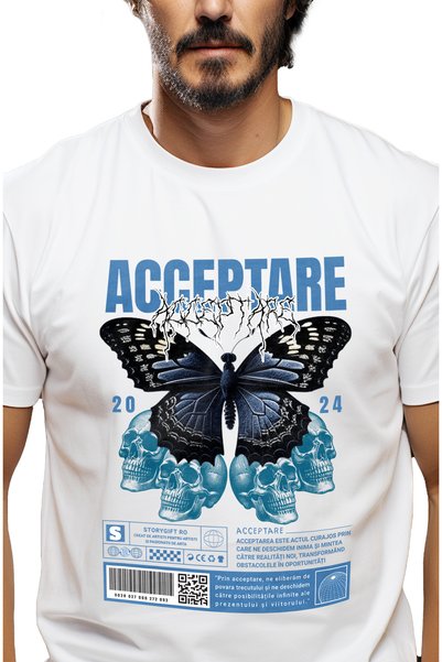 StoryGift Romania Tricou Barbati Acceptare - Fluture Si Cranii Cu Imprimeu Pe...