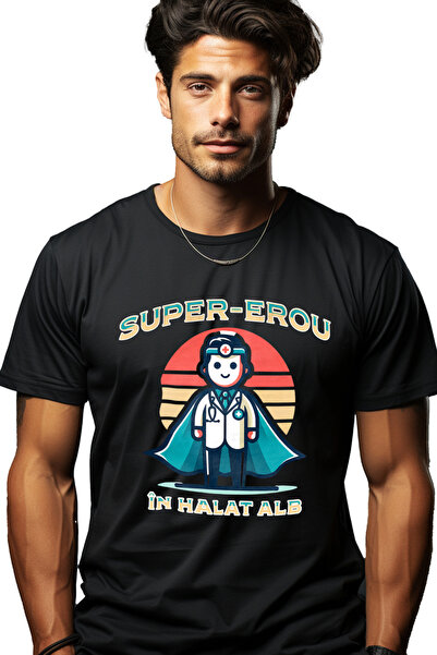 StoryGift Romania Tricou Barbati Barbat Doctor Text Super-erou In Halat Alb M...
