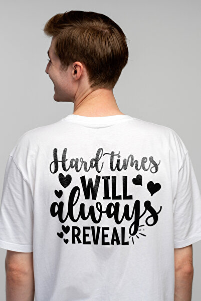StoryGift Romania Tricou bărbătesc cu inimioare și textul „Hard Times Will Al...