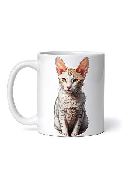 OEM Εξατομικευμένη λευκή κούπα, γάτα Κορνουάλης Ρεξ, INOVATIX®. 330ml