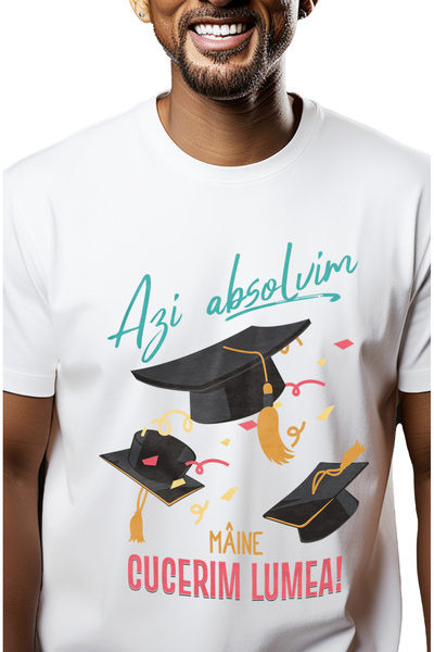 StoryGift Romania Tricou Barbati Azi Absolvim, Maine Cucerim Lumea!, Scoala, ...