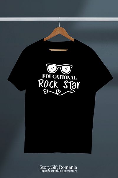 StoryGift Romania Men's T-shirt for a teaching staff that resembles a rock star with print on the front